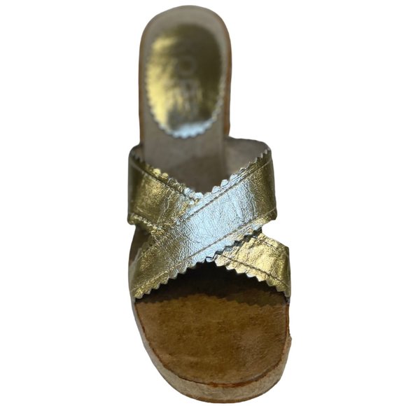 KORS Michael Kors Gold Cross Strap Espadrille Wedges, Size 6 - Picture 3 of 9